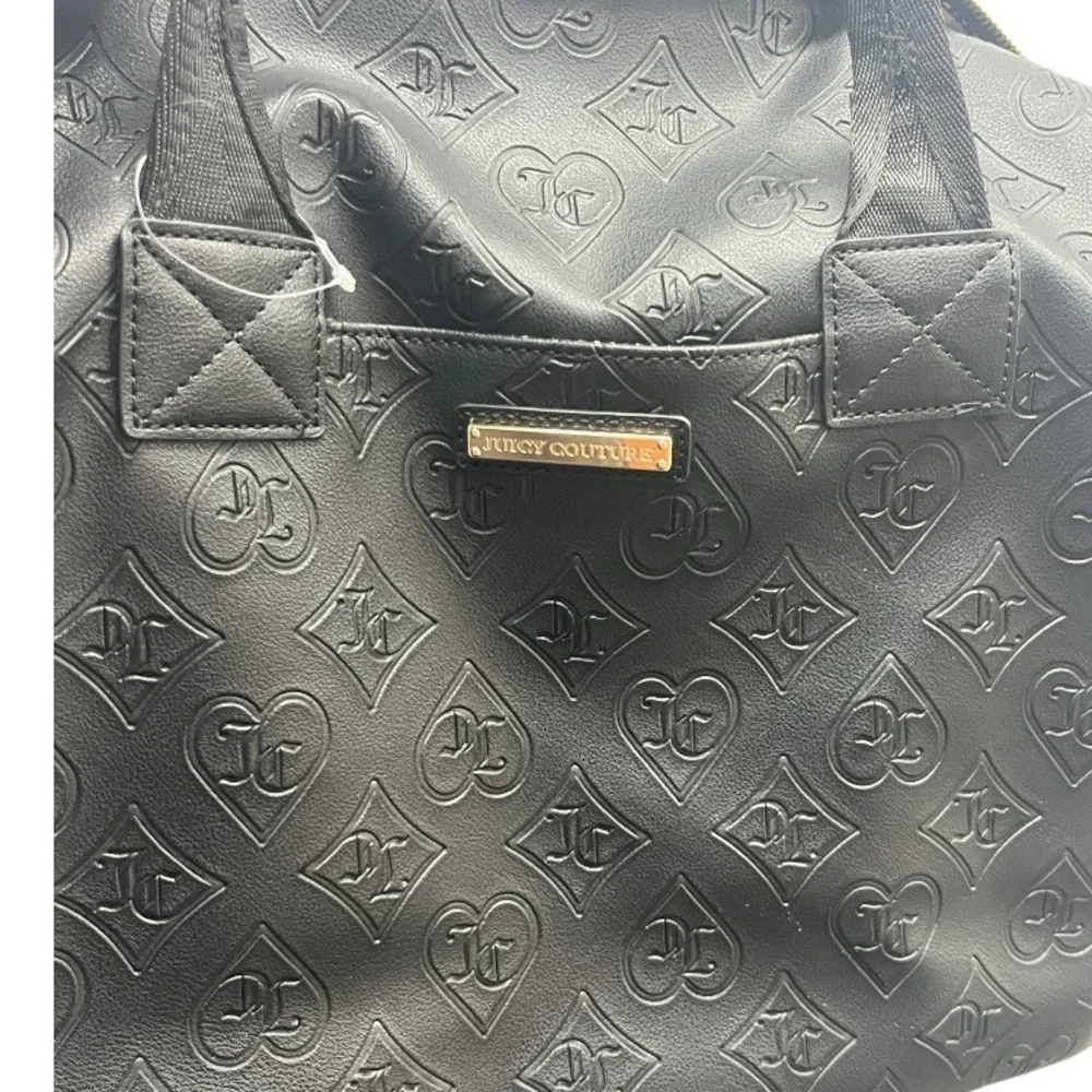 Juicy Couture Black Embossed Bag NEW Bestseller Word Play Overnighter travel bag